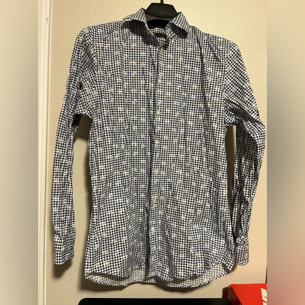 14th & Union Navy and White w/ Paisley Plaid Shirt-size see measurements